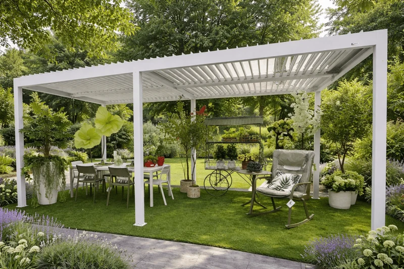 Pergola bioclimatica autoportante in alluminio bianco Gaia Xone