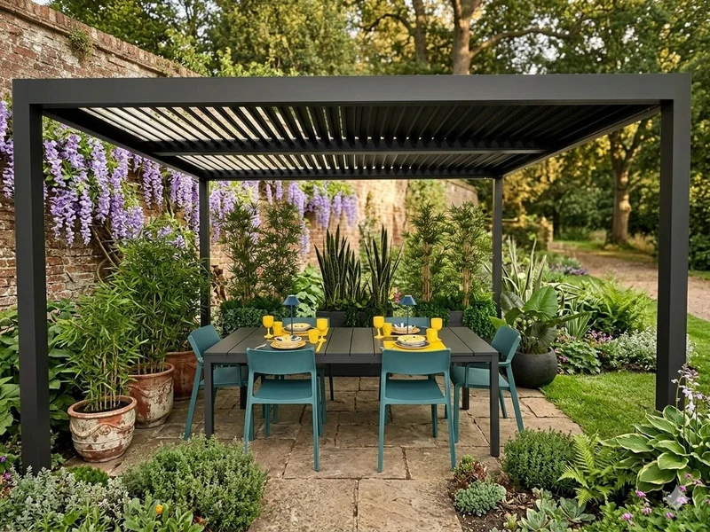 Pergola bioclimatica autoportante in alluminio antracite Gaia Xone