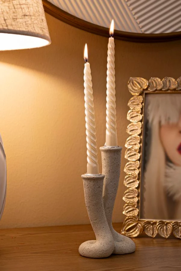 Porta Candele Stons 10x6,5x17,5 cm in Resina Crema