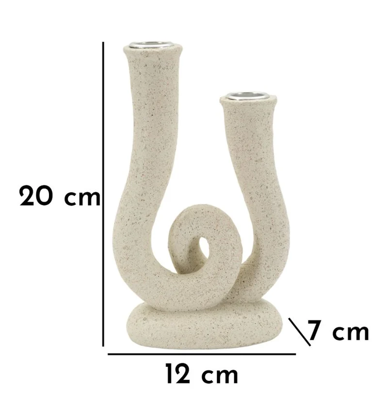 Porta Candele Stons 12x7x20 cm in Resina Crema