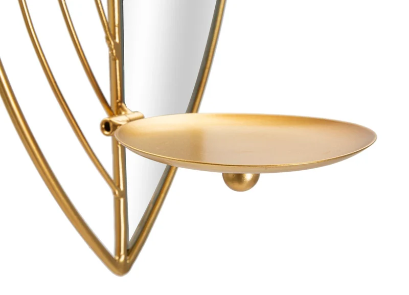 Porta Candele Leaf da Muro Coppia 18x13x42 cm - 15x13x35 cm in Ferro e Specchio Oro