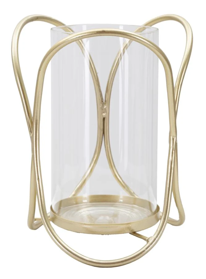 Porta Candele Glox Gold Ø16x21,5 cm in Ferro e Vetro Oro