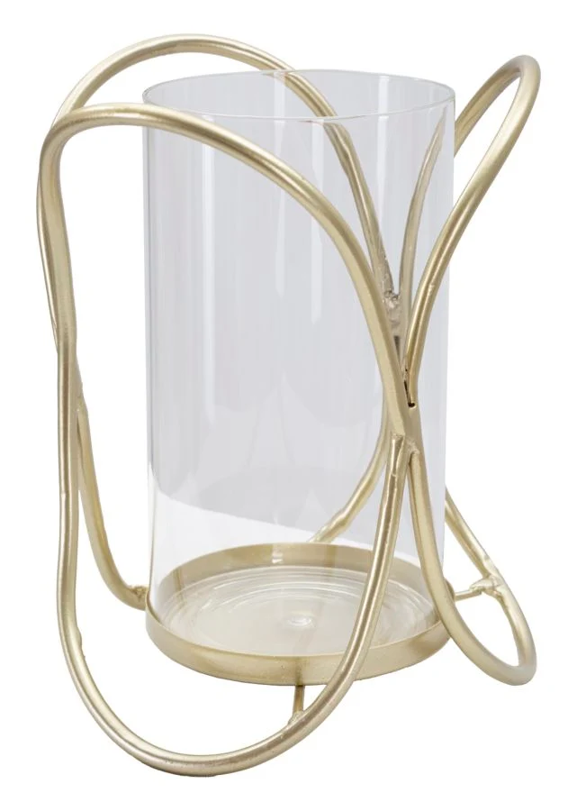 Porta Candele Glox Gold Ø16x21,5 cm in Ferro e Vetro Oro