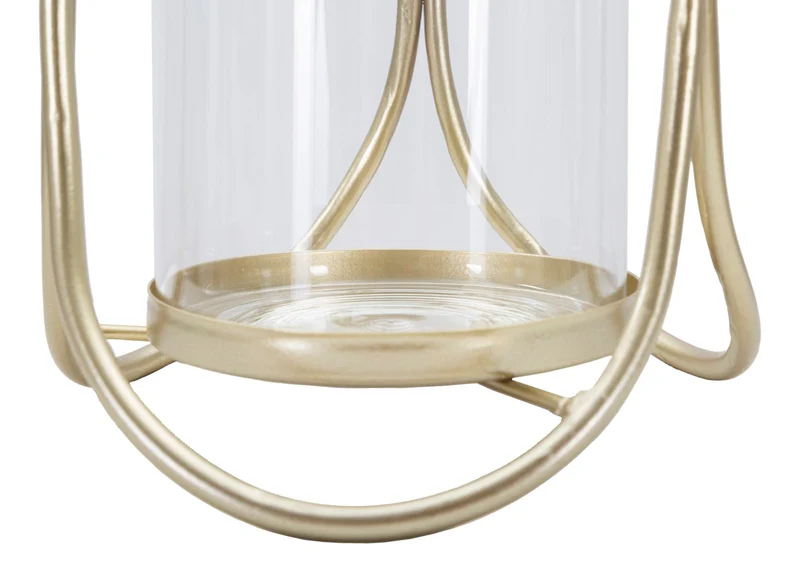 Porta Candele Glox Gold Ø16x21,5 cm in Ferro e Vetro Oro