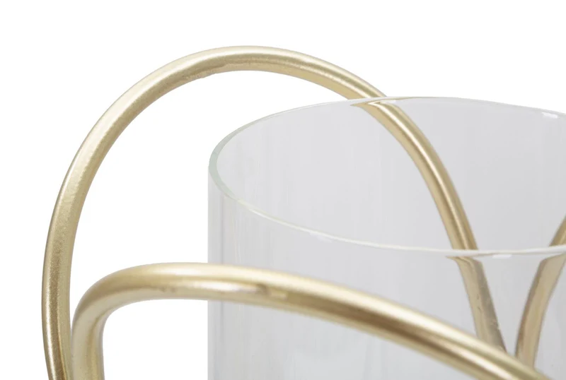 Porta Candele Glox Gold Ø16x21,5 cm in Ferro e Vetro Oro