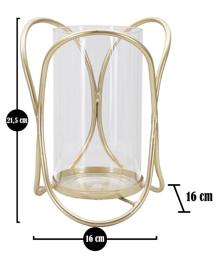 Porta Candele Glox Gold Ø16x21,5 cm in Ferro e Vetro Oro