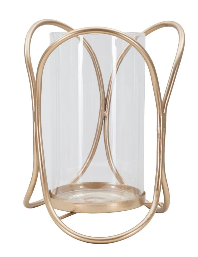 Porta Candele Glox Dark Ø16x21,5 cm in Ferro e Vetro Scuro