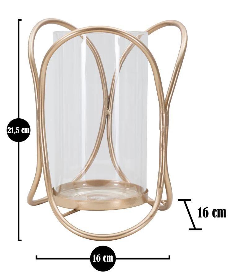 Porta Candele Glox Dark Ø16x21,5 cm in Ferro e Vetro Scuro