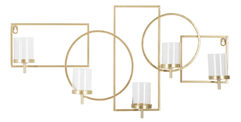 Porta Candele da Muro Marie 70x8,5x36 cm in Ferro e Vetro Oro