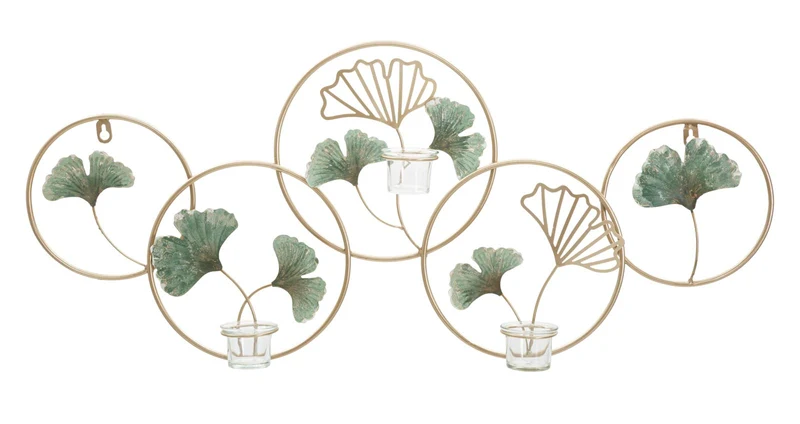 Porta Candele da Muro Greenery 80x7,5x35,5 cm in Ferro e Vetro Multicolor