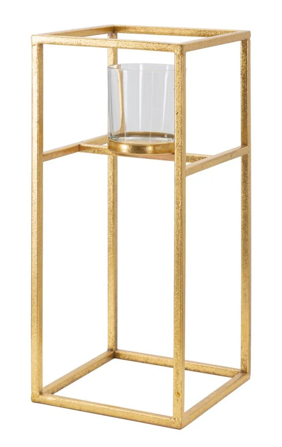 Porta Candele Elegant 15x15x35 cm in Ferro e Vetro Oro