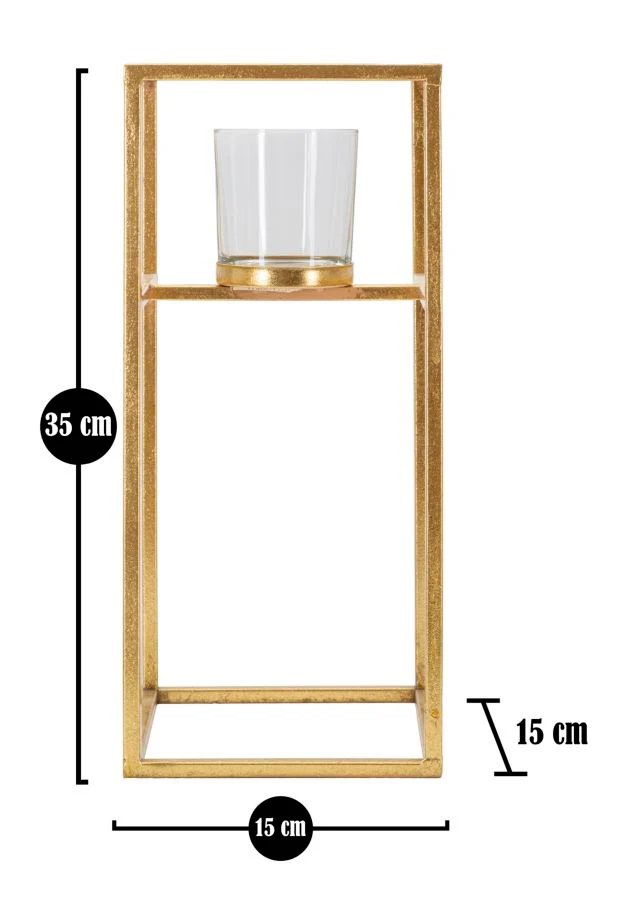 Porta Candele Elegant 15x15x35 cm in Ferro e Vetro Oro