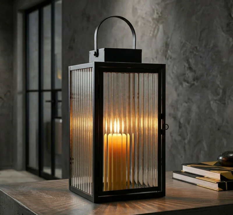 Lanterna Simply 15,5x15,5x28,5 cm in Metallo e Vetro Nero