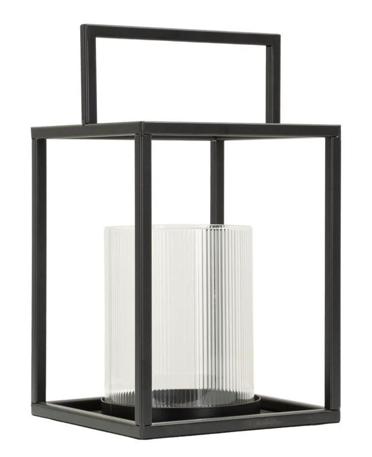 Lanterna Simply Open Ø18x31 cm in Metallo e Vetro Nero
