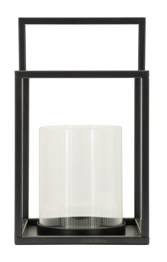 Lanterna Simply Open Ø18x31 cm in Metallo e Vetro Nero