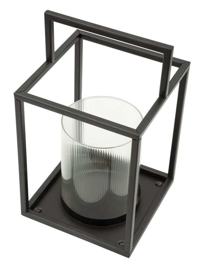 Lanterna Simply Open Ø18x31 cm in Metallo e Vetro Nero