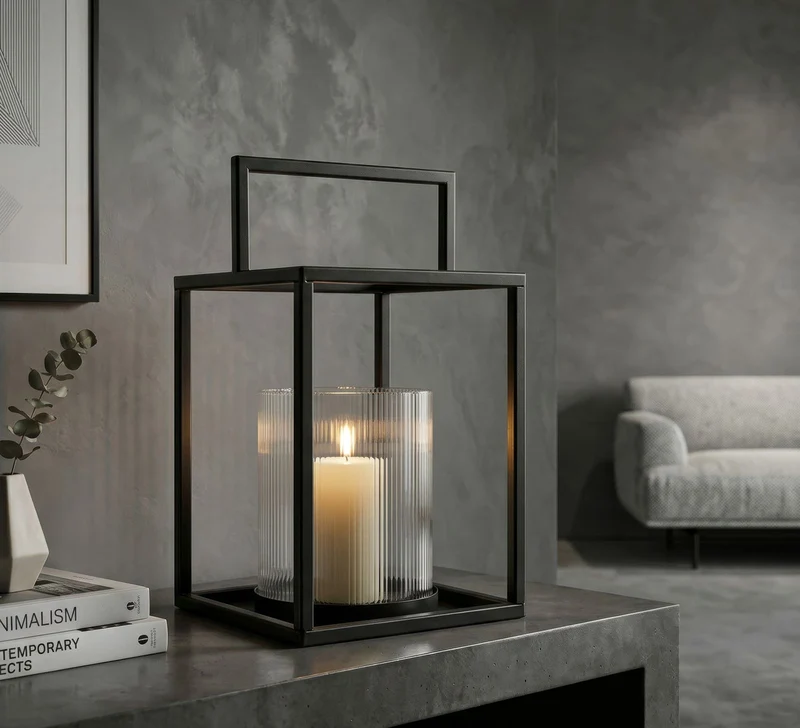 Lanterna Simply Open Ø18x31 cm in Metallo e Vetro Nero