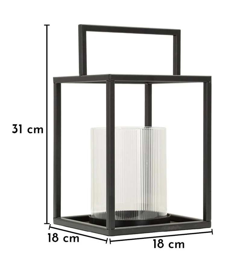 Lanterna Simply Open Ø18x31 cm in Metallo e Vetro Nero