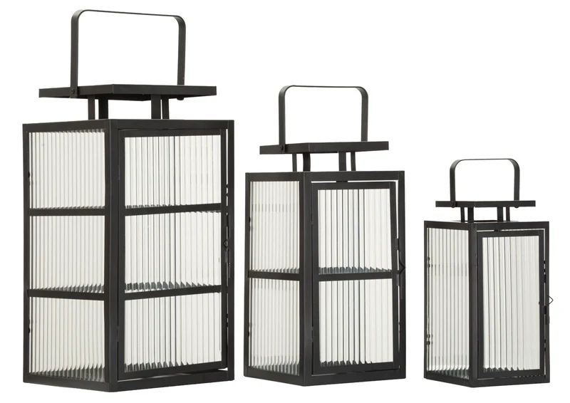 Lanterne Andromeda Tris 25,5x25x50 cm in Metallo e Vetro Nero