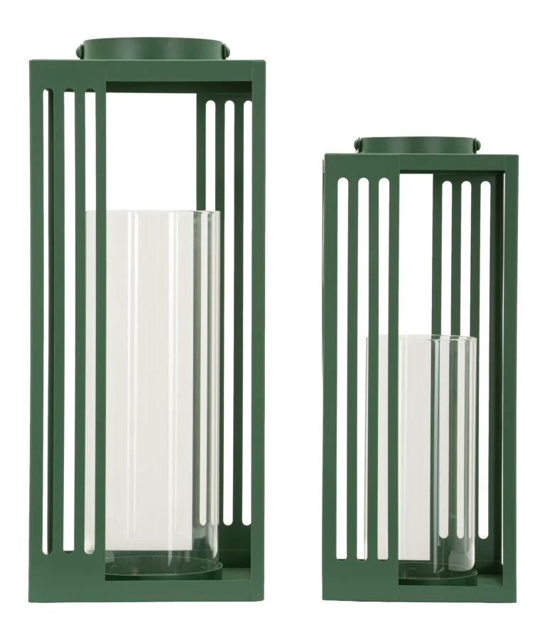 Lanterne Linee Coppia 18,3x18,3x43,5 cm in Metallo e Vetro Verde