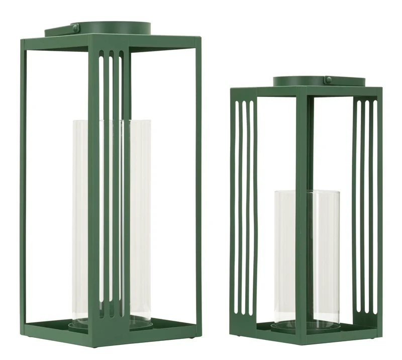 Lanterne Linee Coppia 18,3x18,3x43,5 cm in Metallo e Vetro Verde