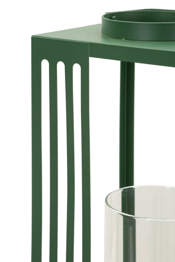 Lanterne Linee Coppia 18,3x18,3x43,5 cm in Metallo e Vetro Verde