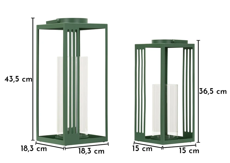 Lanterne Linee Coppia 18,3x18,3x43,5 cm in Metallo e Vetro Verde