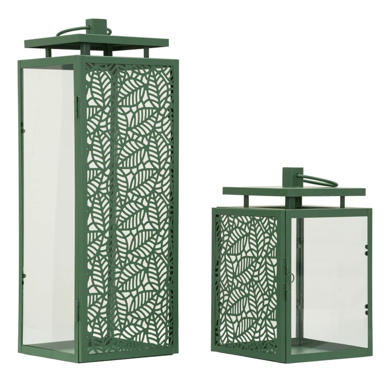 Lanterne Hall Coppia 15x14,5x41,5 cm in Metallo e Vetro Verde