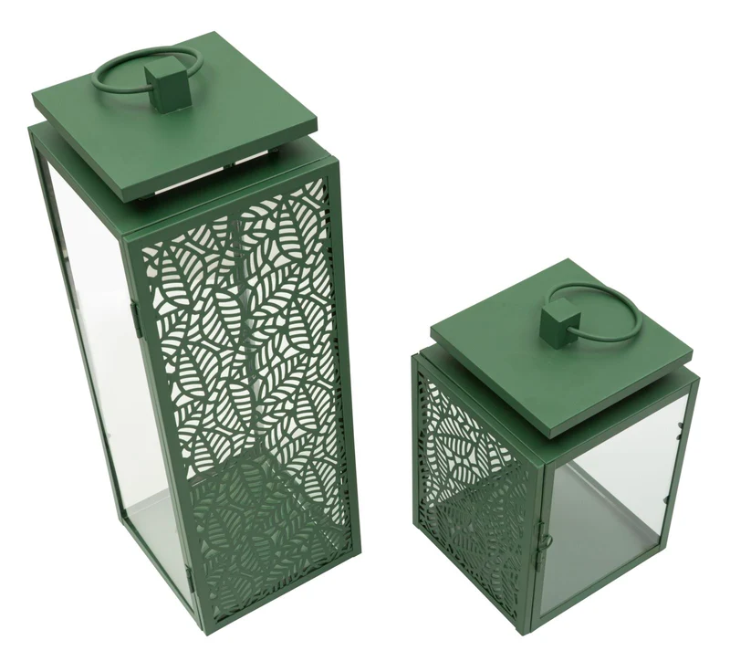 Lanterne Hall Coppia 15x14,5x41,5 cm in Metallo e Vetro Verde