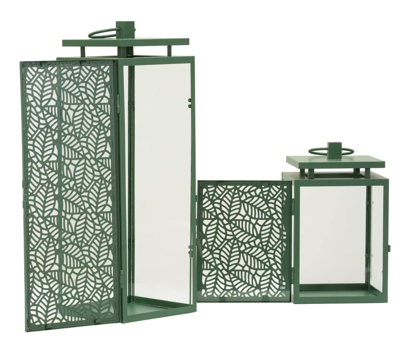 Lanterne Hall Coppia 15x14,5x41,5 cm in Metallo e Vetro Verde