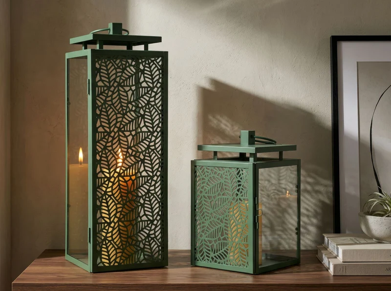 Lanterne Hall Coppia 15x14,5x41,5 cm in Metallo e Vetro Verde