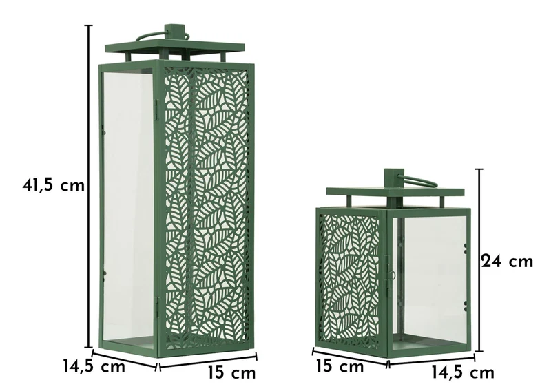Lanterne Hall Coppia 15x14,5x41,5 cm in Metallo e Vetro Verde