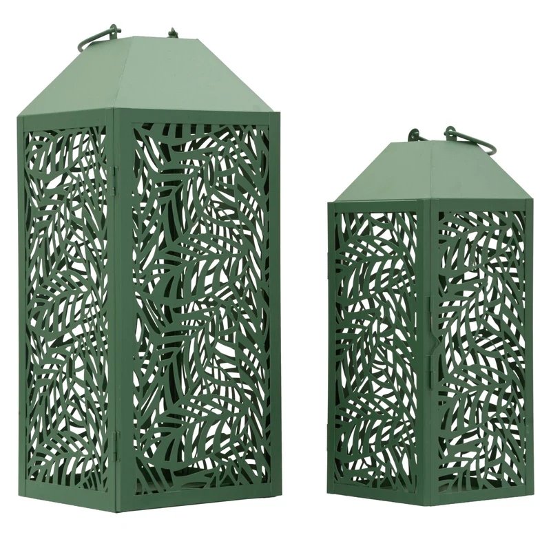 Lanterne Carving Coppia 17,8x17,8x44 cm in Metallo Verde