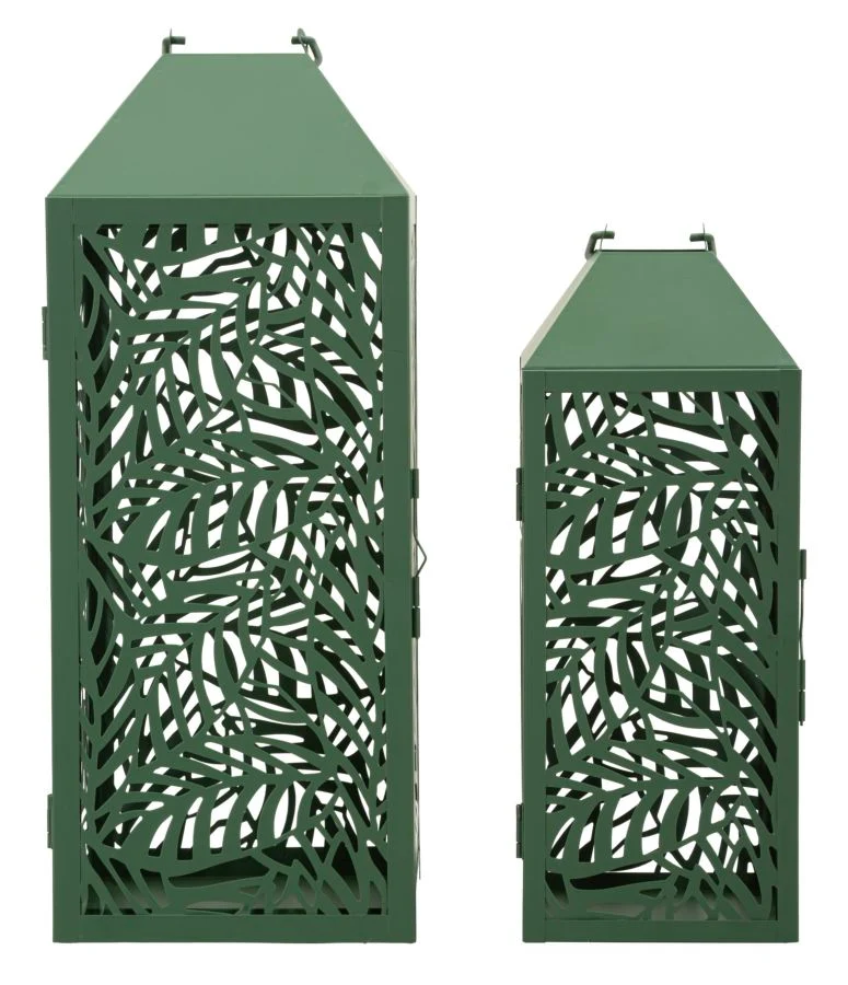 Lanterne Carving Coppia 17,8x17,8x44 cm in Metallo Verde