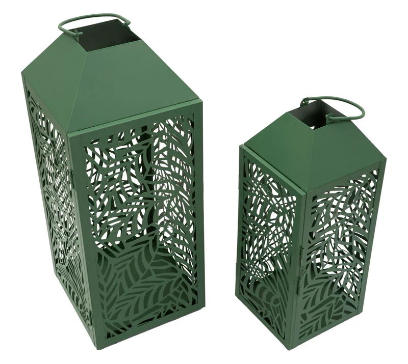 Lanterne Carving Coppia 17,8x17,8x44 cm in Metallo Verde