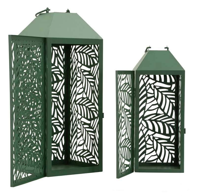 Lanterne Carving Coppia 17,8x17,8x44 cm in Metallo Verde