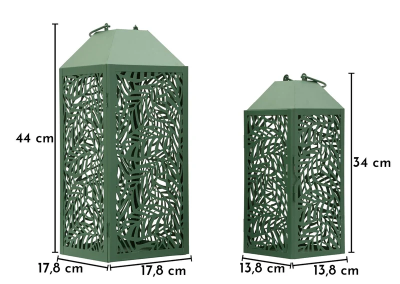 Lanterne Carving Coppia 17,8x17,8x44 cm in Metallo Verde