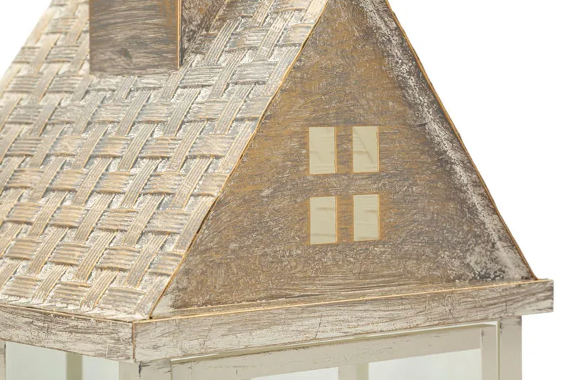 Lanterne Home Coppia 24,5x24,5x55 cm in Legno e Vetro Bianco e Grigio