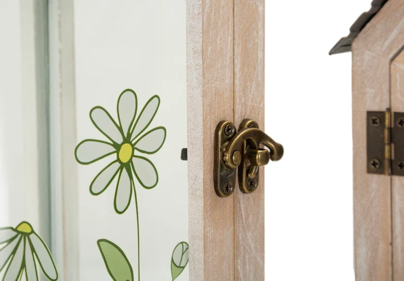 Lanterne Home Flower Coppia 18x13x36 cm in Legno e Vetro Marrone e Grigio e Verde