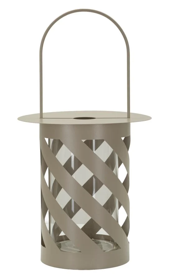 Lanterna Saturno Tortora Twist Ø23x43 cm in Metallo e Vetro Grigio tortora