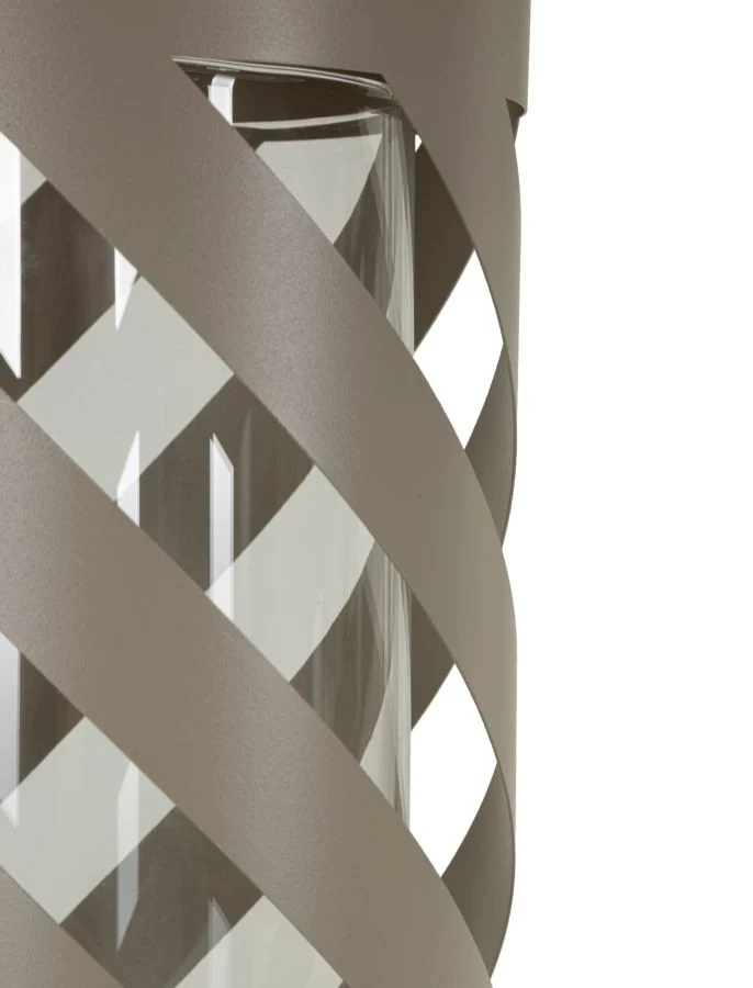 Lanterna Saturno Tortora Twist Ø23x43 cm in Metallo e Vetro Grigio tortora