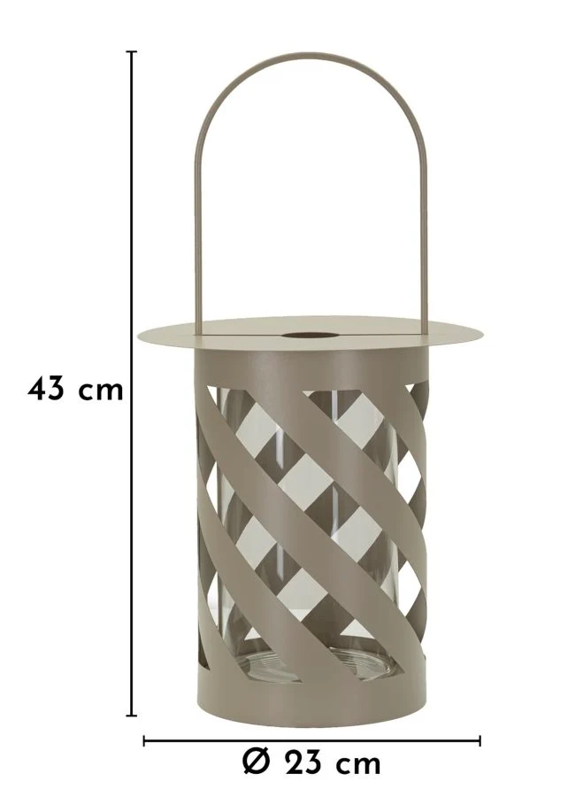 Lanterna Saturno Tortora Twist Ø23x43 cm in Metallo e Vetro Grigio tortora
