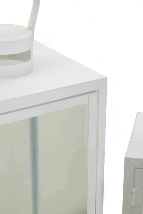 Lanterne White Set 3 Pz 22x22x66 cm - 18x18x49,5 cm - 14x14x39 cm in Ferro e Vetro Bianco