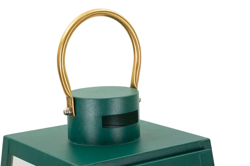 Lanterne Grent Set 2 Pz Ø25x57 cm - Ø20x45 cm in Ferro e Vetro Verde e Oro