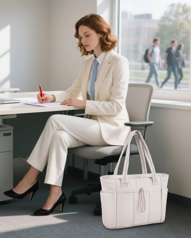 Elegant Everyday Tote Bag with Cup Holder and Secure Laptop Compartment