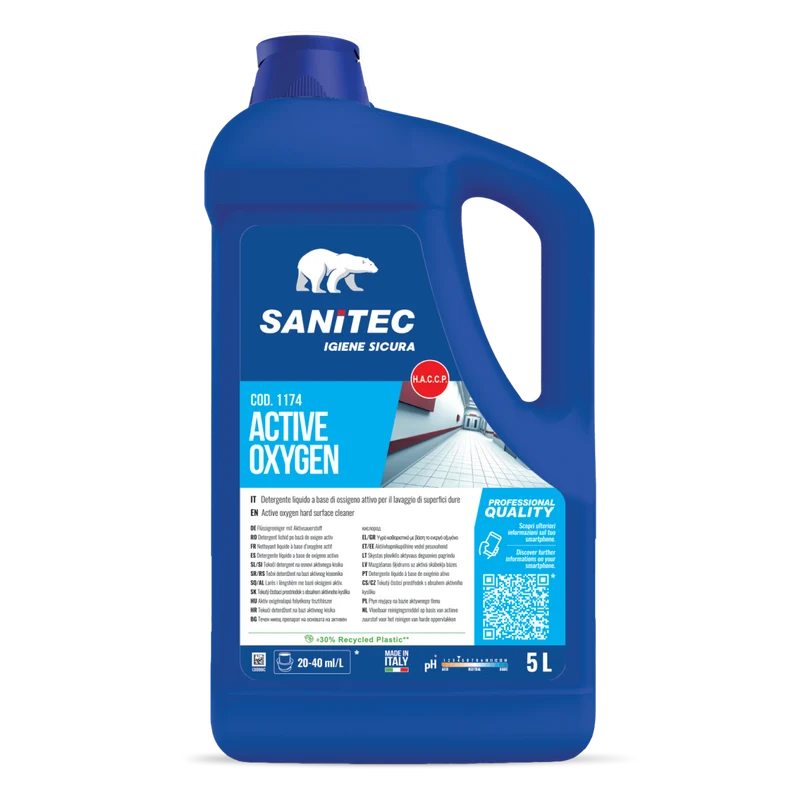 Detergente all'ossigeno attivo per superfici Sanitec Active Oxygen 5 litri DISPONIBILE IN 7 GIORNI LAVORATIVI