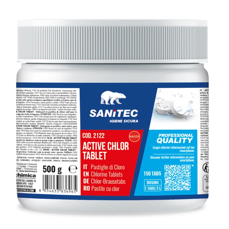 Cloro attivo in pastiglie per superfici e acque Sanitec Active Chlor Tablet 12 pezzi DISPONIBILE IN 7 GIORNI LAVORATIVI
