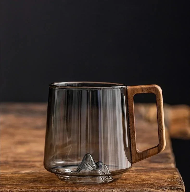 Modern Transparent Glass Mug with Wooden Handle
