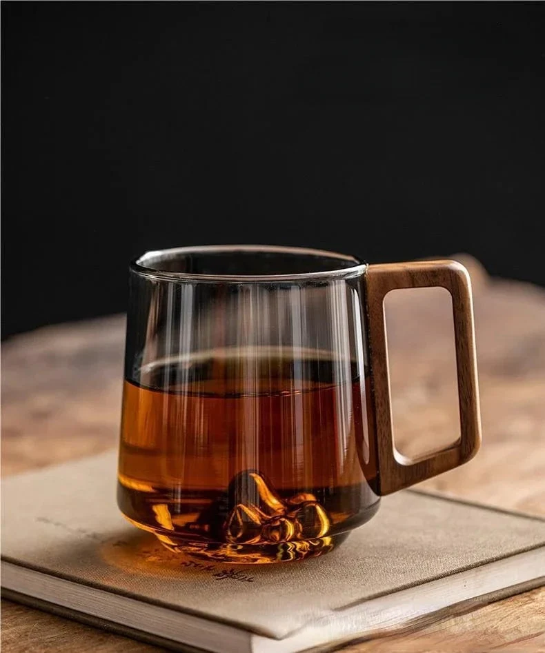 Modern Transparent Glass Mug with Wooden Handle