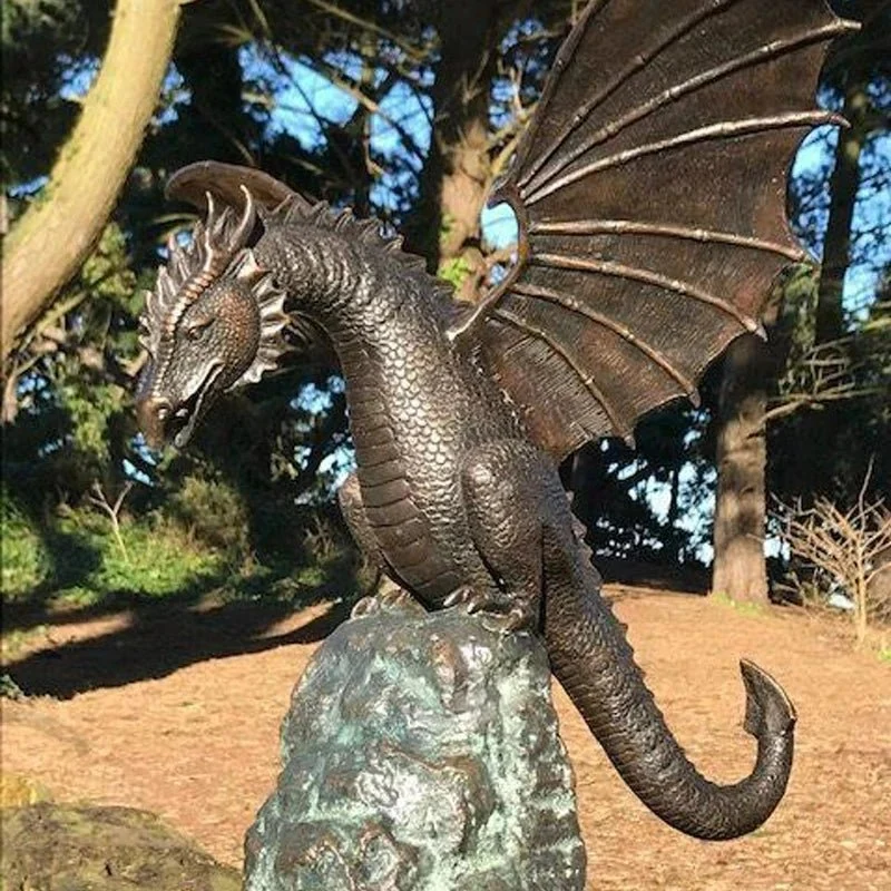 Enchanted Brown Dragon Garden Fountain